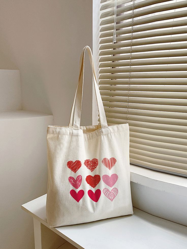 Heart Graphic Canvas Shopper Bag School Bag For Graduate, Teen Girls, Freshman, Sophomore, Junior  Senior In College, University  High School, Perfect For Outdoors ,Travel  Back To School, Best Tote Bags Ideas, Cute Tote Bags Ideas, Tote Bag Design Ideas, Girls Tote Bag, Best Canvas Tote Bags Ideas