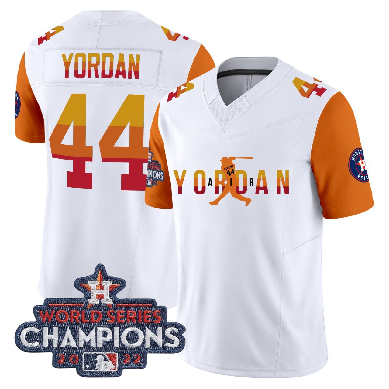 Yordan #44 Astros World Series Champions 2022 Patch White Mix Orange Tricolor Jersey – All Stitched