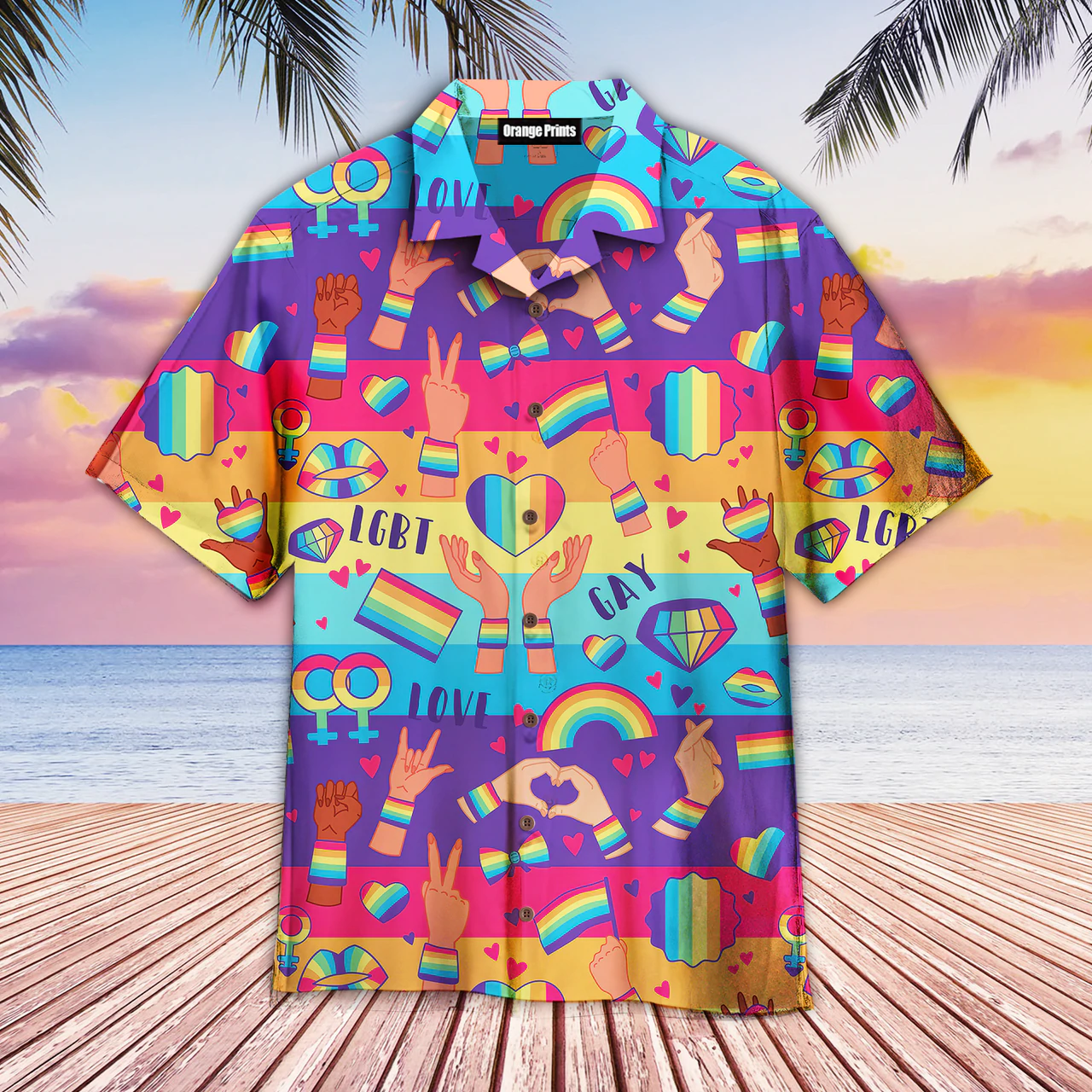 Rainbow Lgbt Rights Symbols Hawaiian Shirt, Lgbt Shirt, Lesbian Shirt, Gay Shirt