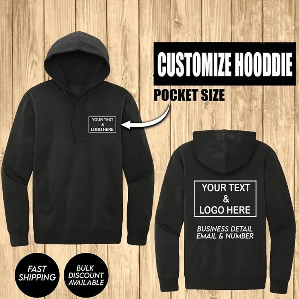 Business Logo Custom Men'S Hoodie, Design Your Hoodie Words On Back, Custom Hoodies With Logo, Personalized Hoodie, Custom Text Hoodie Gift Outfitessentials Teerealmstore