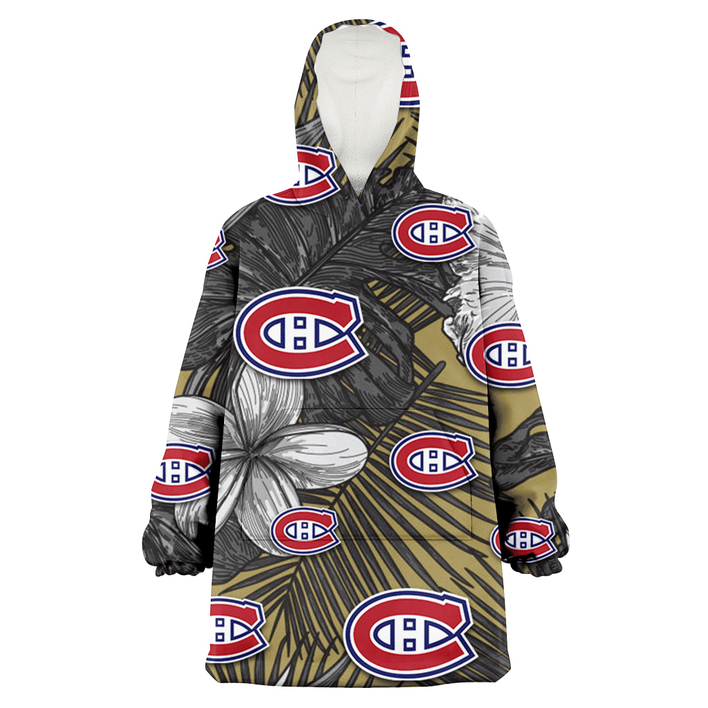 Montreal Canadiens Gray Sketch Hibiscus Yellow Palm Leaf Black Background 3D Printed Hoodie Blanket Snug Hoodie