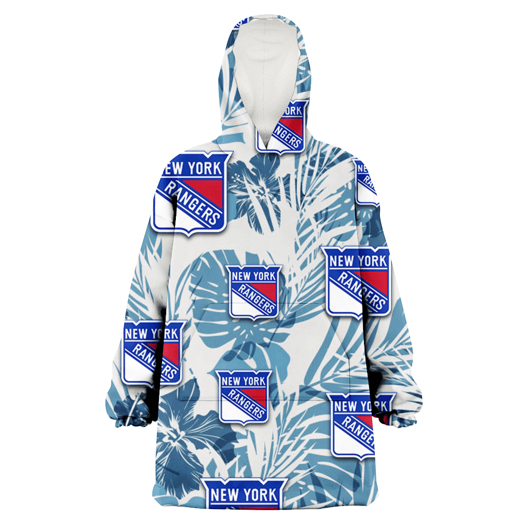 New York Rangers Hibiscus Balm Leaves Blue And White Background 3D Printed Hoodie Blanket Snug Hoodie