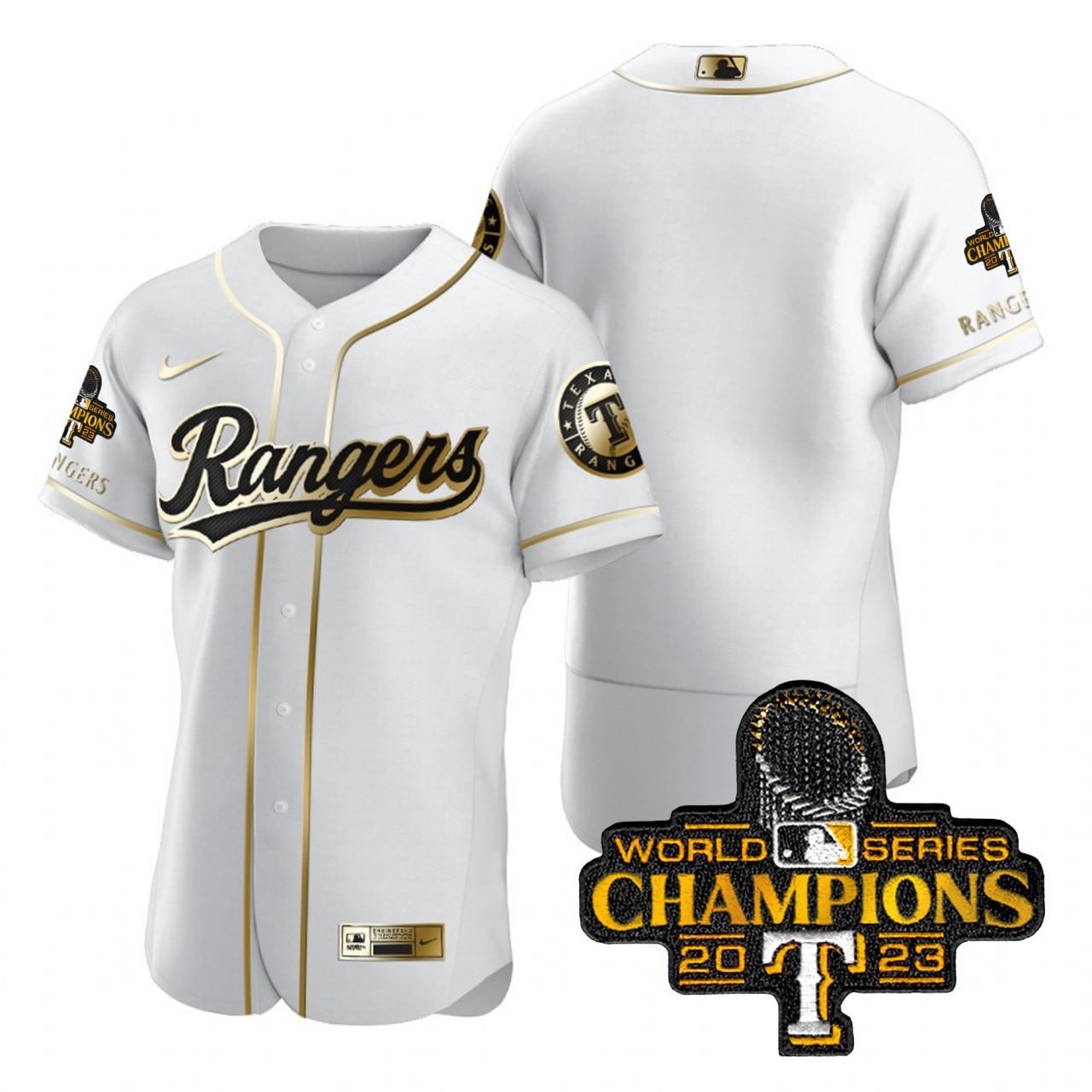 Texas Rangers Golden Brandedition White Gold Trim Jersey – All Stitched