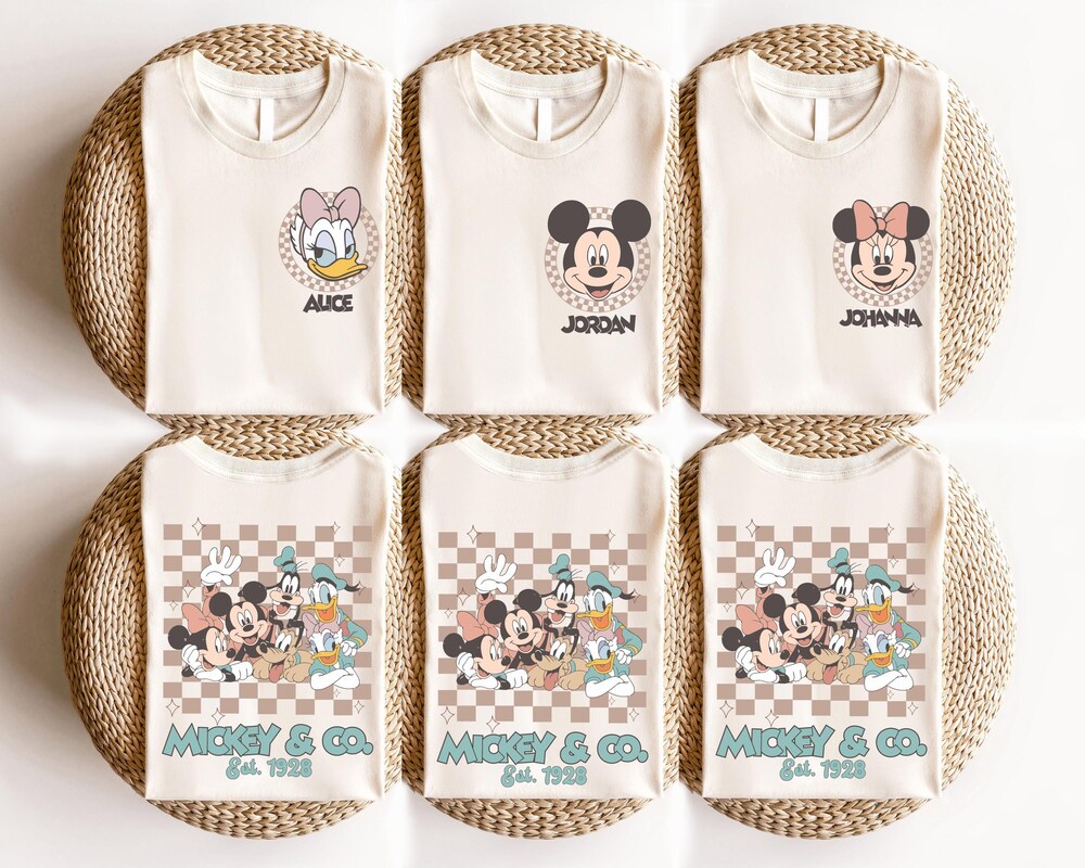 Retro Custom Mickey & Friends Shirt, Disney Vacation Shirt, Checkered Magic Kingdom Family Matching Trip Tee, Wdw Disneyland Shirt X Monstore Yourtshirtman