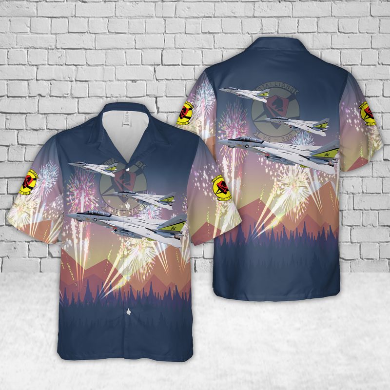 Us Navy F-14A Tomcat Of Vf-302 “Stallions” , 4Th Of July Hawaiian Shirt