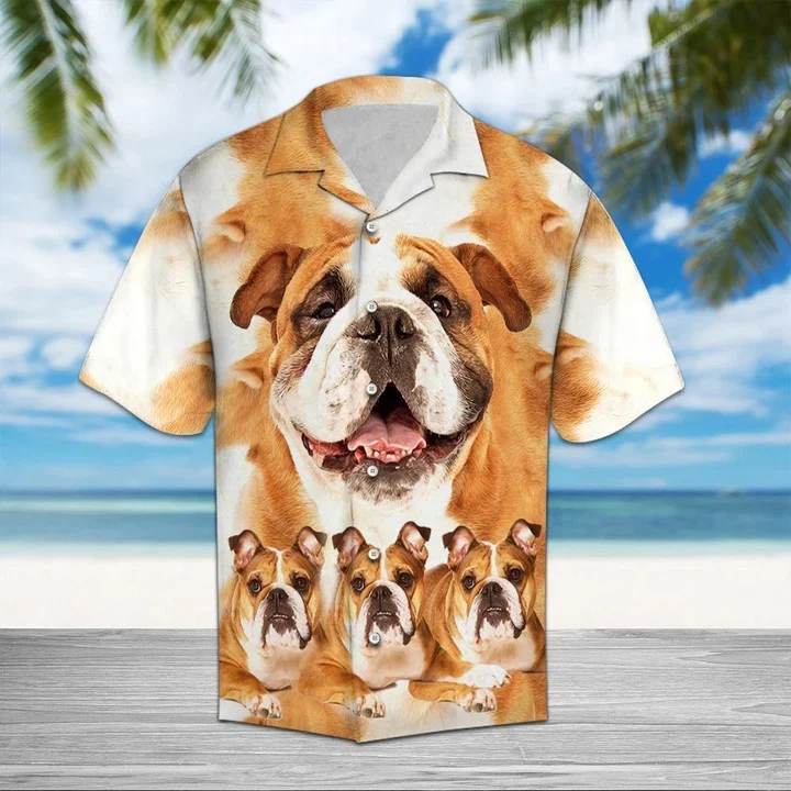 Bulldog Great Dog Portrait Gift For Dog Lovers Hawaiian Shirt, Short Sleeve Hawaiian Aloha Shirt For Men And Women