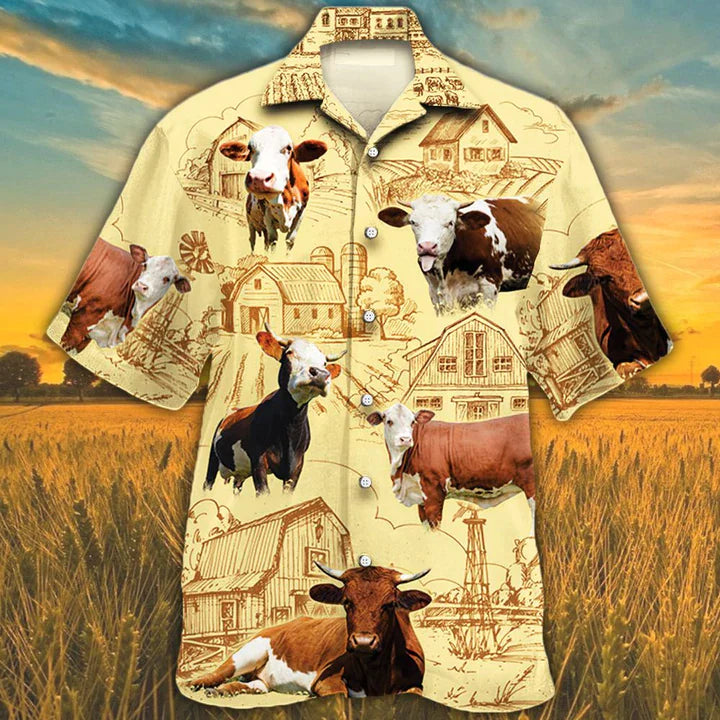 Simmental Cattle Lovers Farm Hawaiian Shirt, Summer Hawaiian Shirt For Men