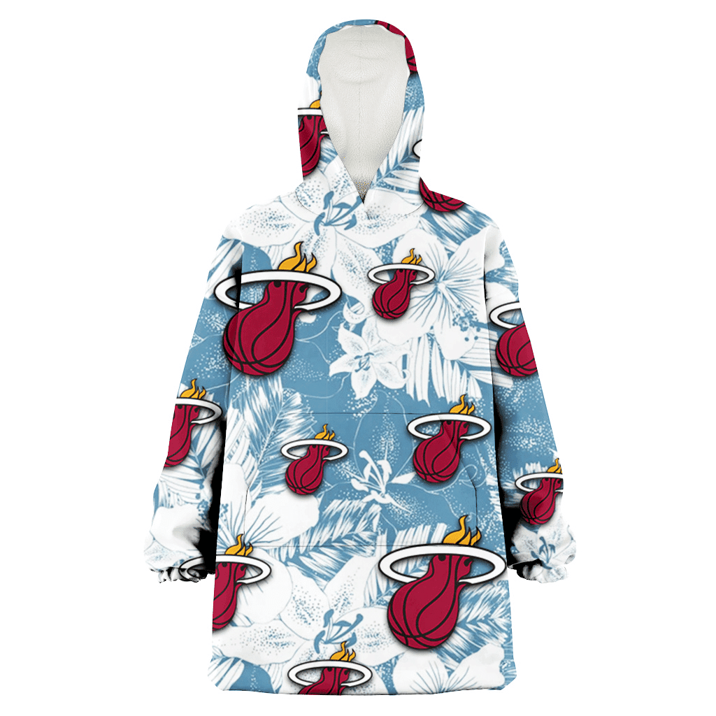 Miami Heat White Hibiscus Orchid Light Blue Background 3D Printed Hoodie Blanket Snug Hoodie