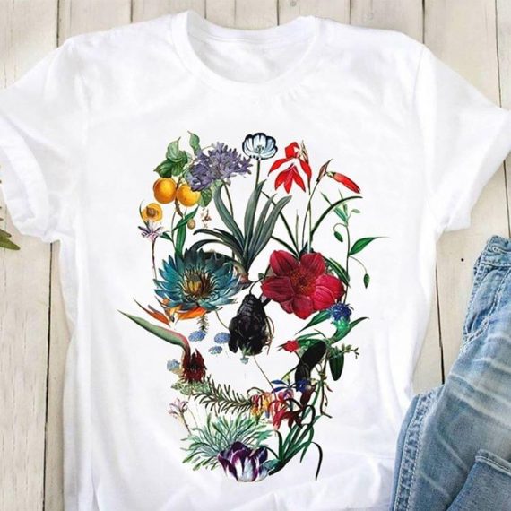 Tropical Skull Flowers Ribbon Tshirt …