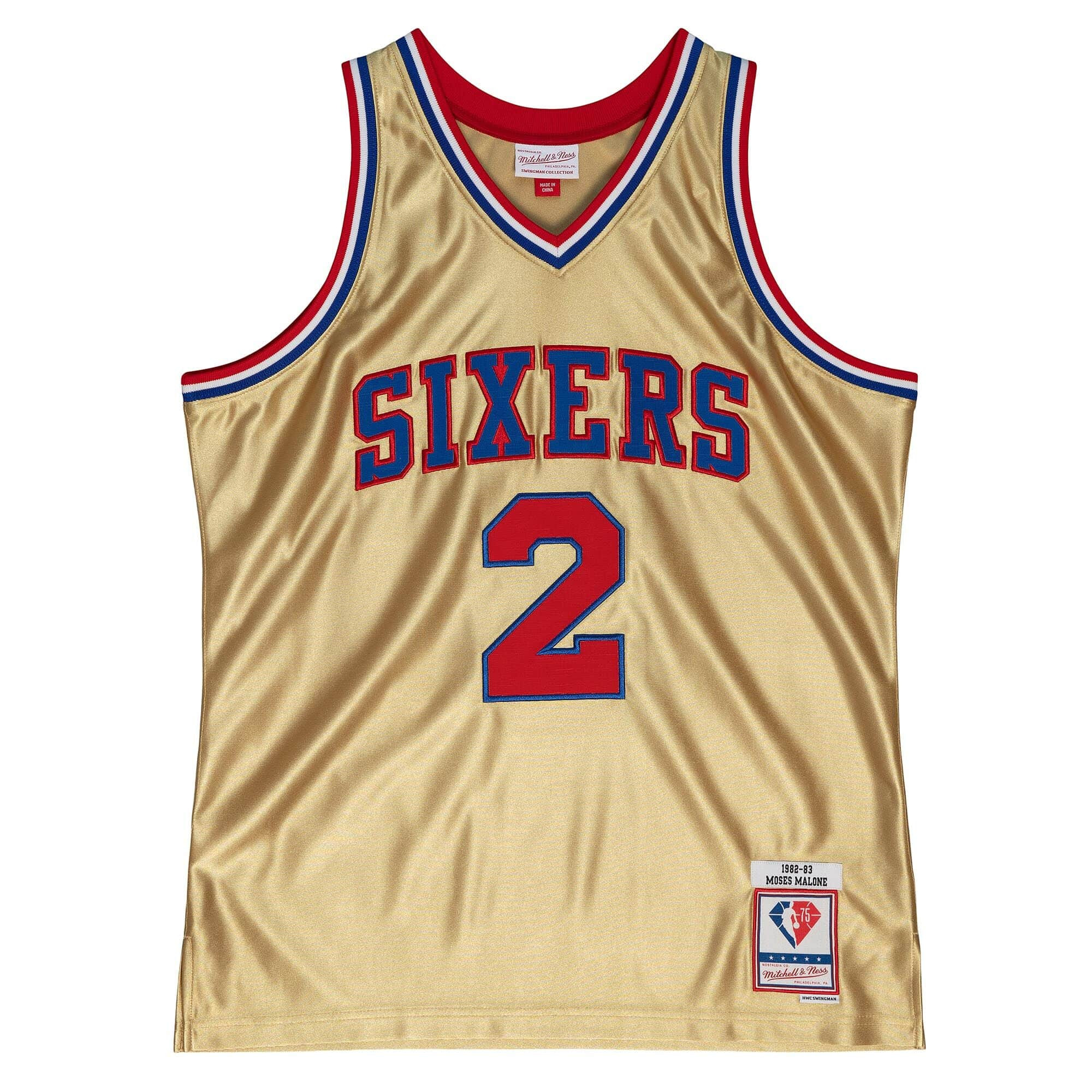 Mitchell & Ness 75Th Anniversary Gold Swingman Moses Malone ...