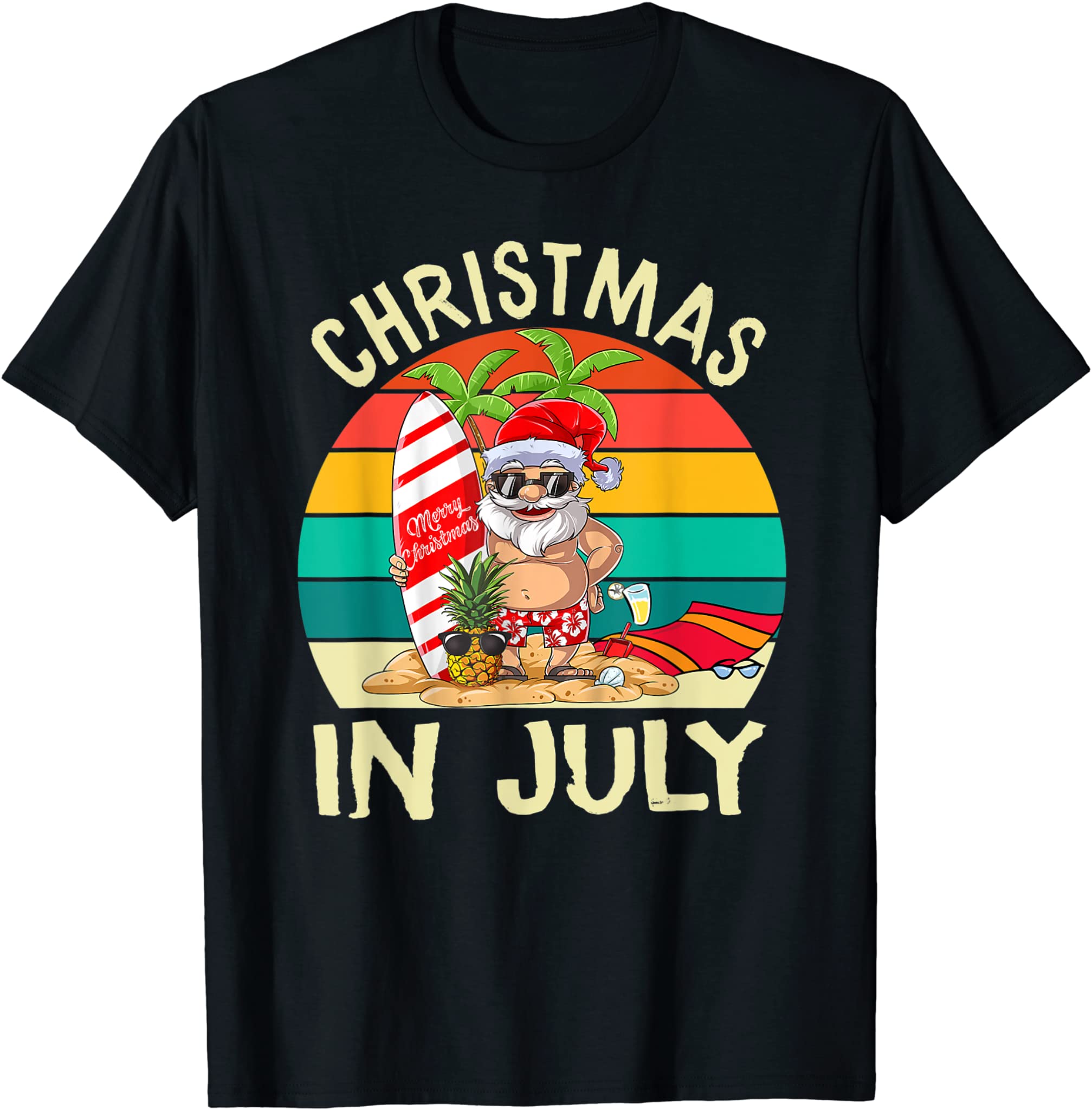 Santa Surfing Christmas In July Kids Hawaiian Summer Lovers T-Shirt