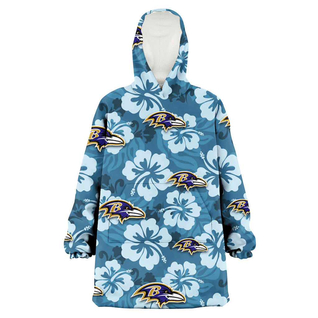 Baltimore Ravens Light Blue Hibiscus Blue Background 3D Printed Hoodie Blanket Snug Hoodie