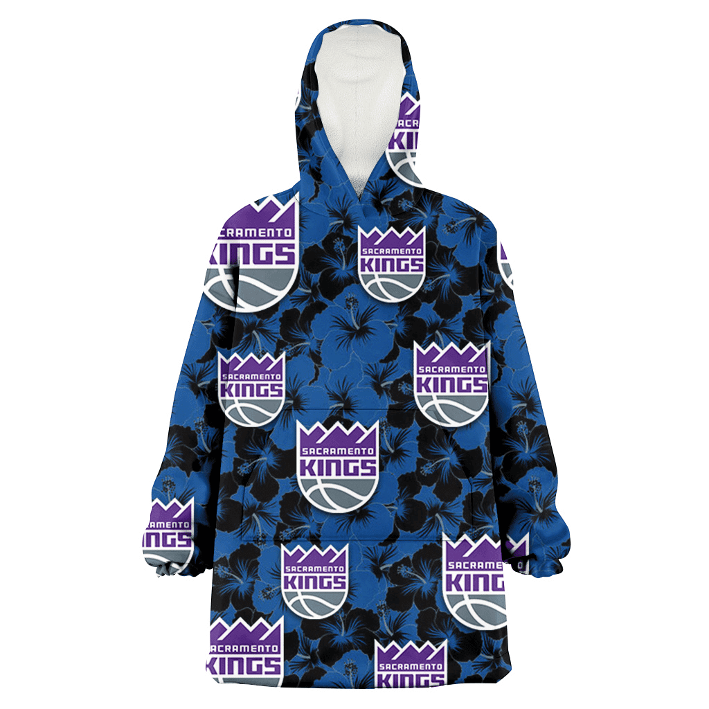 Sacramento Kings Black Dark Blue Hibiscus Black Background 3D Printed Hoodie Blanket Snug Hoodie