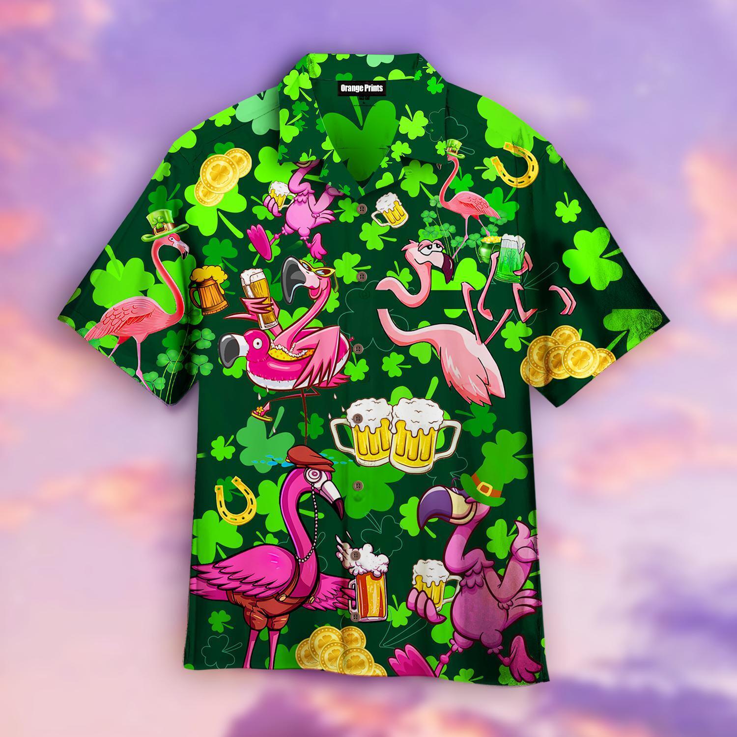 Flamingo And Beer Patrick’S Day Hawaiian Shirt For Men & Women, Gift For Patrick’S Day