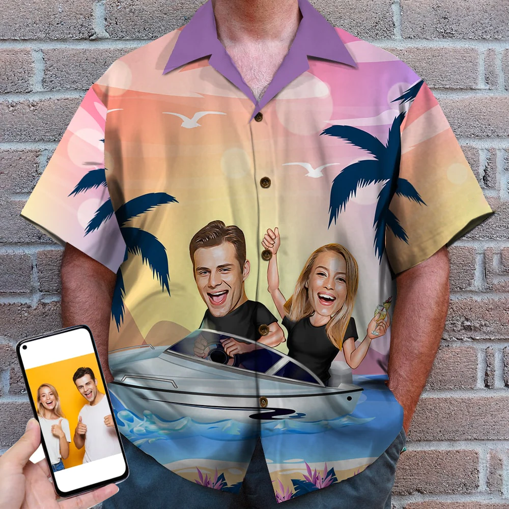 Custom Couple Hawaiian Shirt And Men Beach Shorts, Gift For Couple