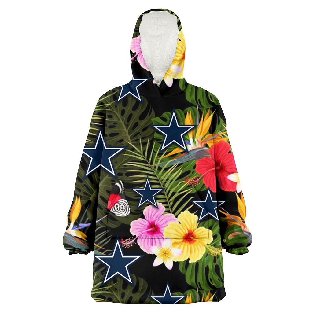 Dallas Cowboys Colorful Hibiscus Green Leaf Back Background 3D Printed Hoodie Blanket Snug Hoodie