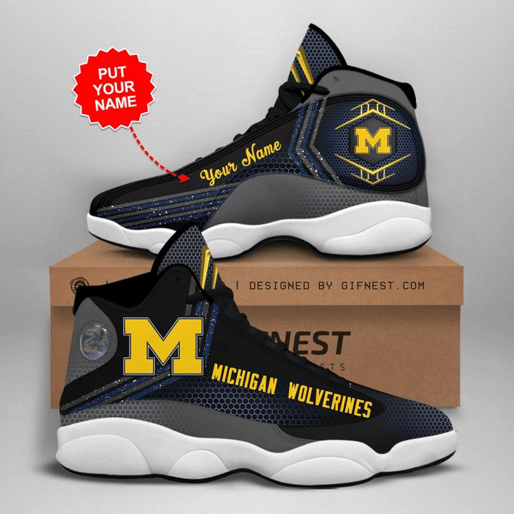 Michigan Wolverines Custom Name Black Air Jordan 13 Shoes JD13 V980