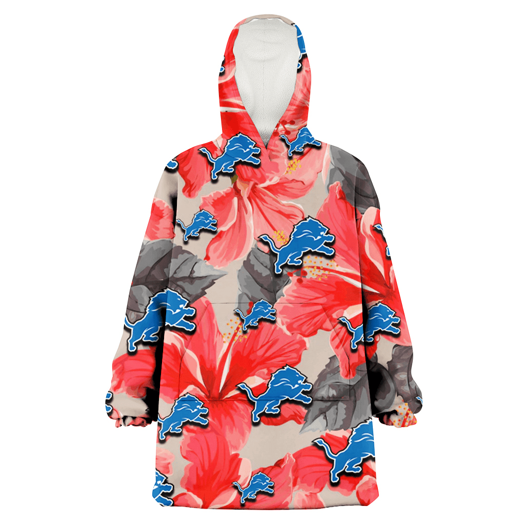 Detroit Lions Red Hibiscus Gray Leaf Gainsboro Background 3D Printed Hoodie Blanket Snug Hoodie