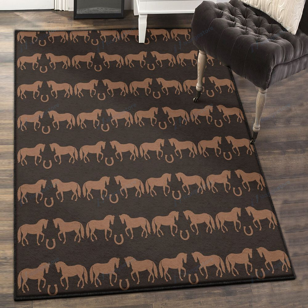 Riding Horse Art Deco Rug Horse Horseshoe Area Rectangle Rugs Carpet Living Room Bedroom Availablerug Store