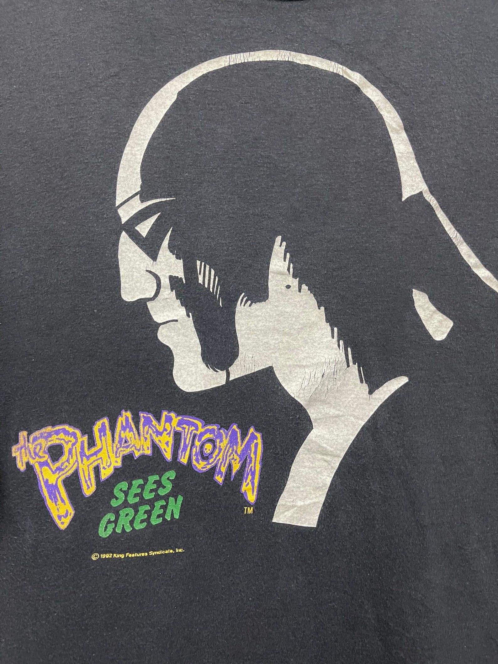 Vintage 1992 The Phantom Sees Green Superhero Shirt 90S Faded