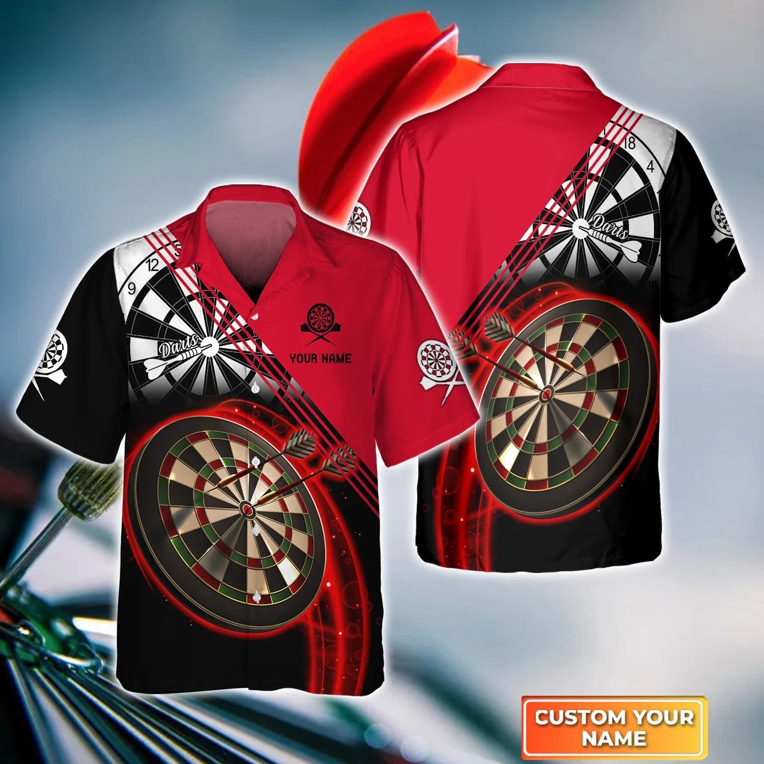 Darts Red Personalized Name 3D Hawaiian Shirt For Darts, Perfect Gift For Dart Player