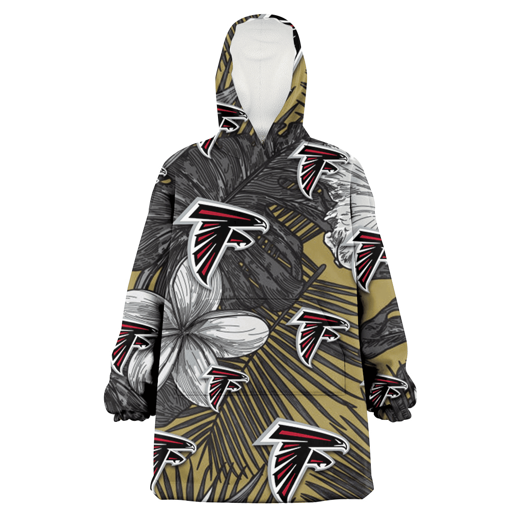 Atlanta Falcons Gray Sketch Hibiscus Yellow Palm Leaf Black Background 3D Printed Hoodie Blanket Snug Hoodie