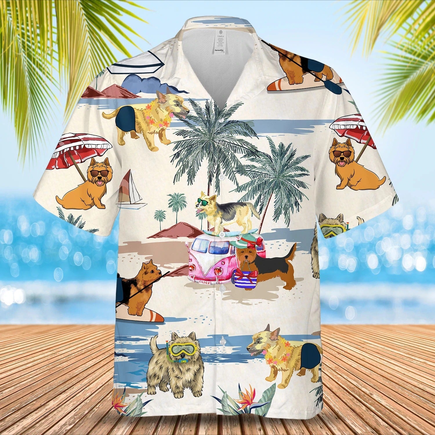 Norwich Terrier Summer Beach Hawaiian Shirt, Short Sleeve Dog Full Print Aloha Beach Shirt For Dog Lovers