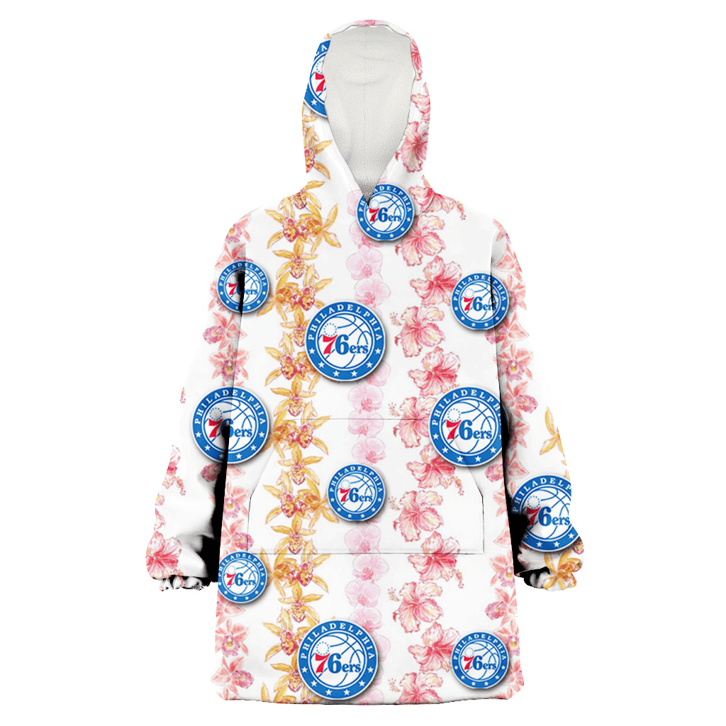 Philadelphia 76ers Pink Hibiscus Yellow Pink Orchid White Background 3D Printed Hoodie Blanket Snug Hoodie