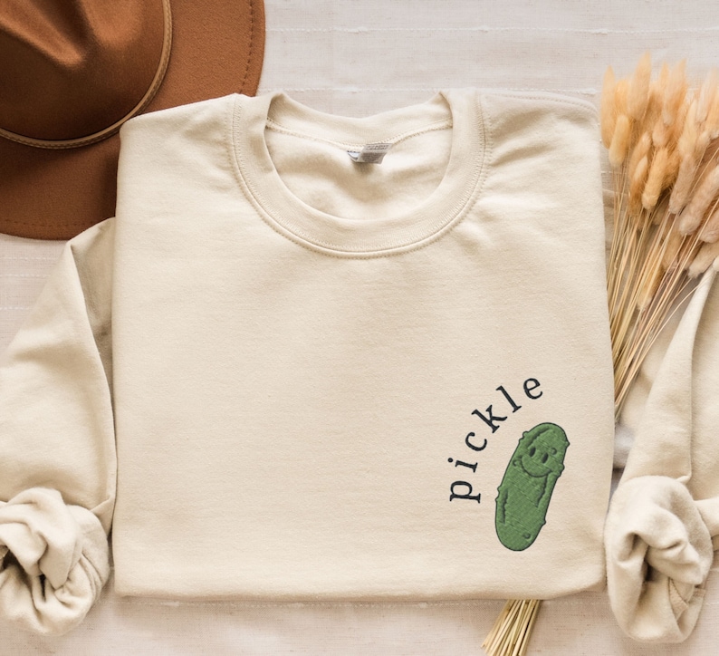 Embroidered Pickle Sweatshirt, Pickle Lover Crewneck, Pickle Embroidery, Gardener Gift, Vegetable Shirt, Cute Gift for Pickle Lover Friend