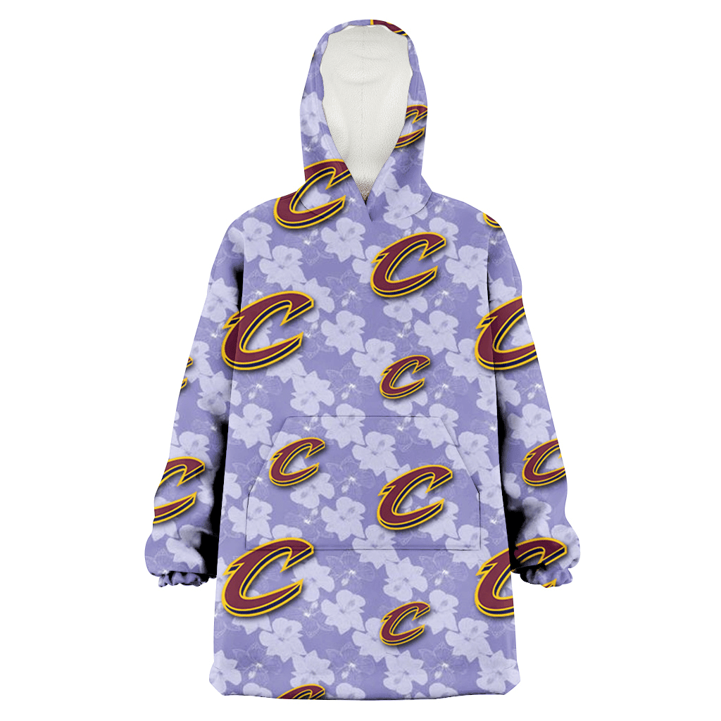 Cleveland Cavaliers Light Purple Hibiscus Pattern Stripe Powder Purple 3D Printed Hoodie Blanket Snug Hoodie