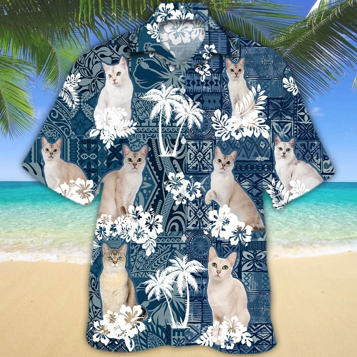 Burmilla Hawaiian Shirt, Cat In Hawaiian Shirt, 3D Printed Hawaiian Cat Shirt For Travel Beach Summer