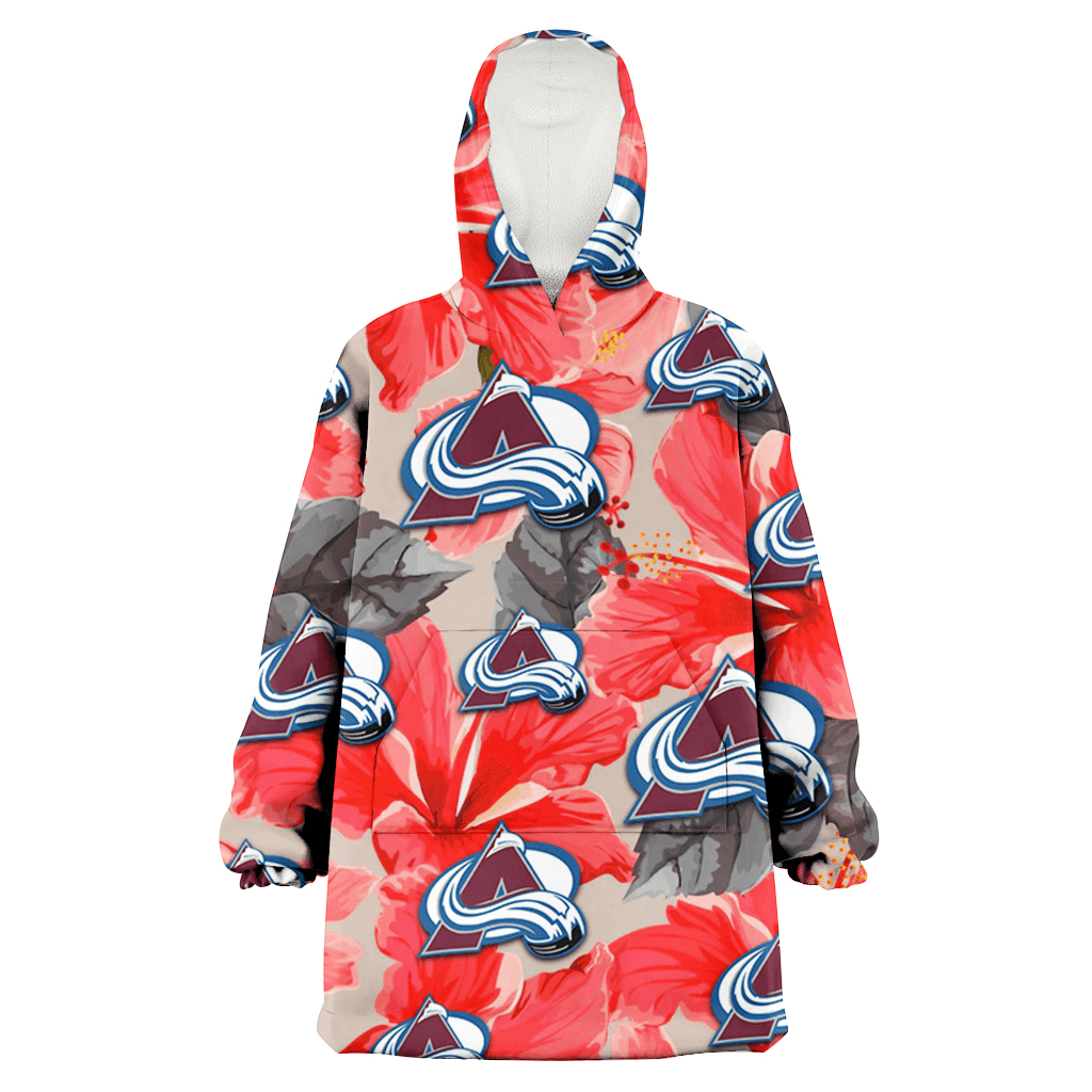 Colorado Avalanche Red Hibiscus Gray Leaf Beige Background 3D Printed Hoodie Blanket Snug Hoodie