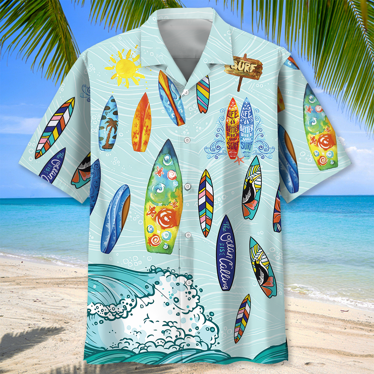 Surfing Ocean Hawaiian Shirt, Unisex Summer Beach Casual Short Sleeve Summer Vacation Beach Shirts