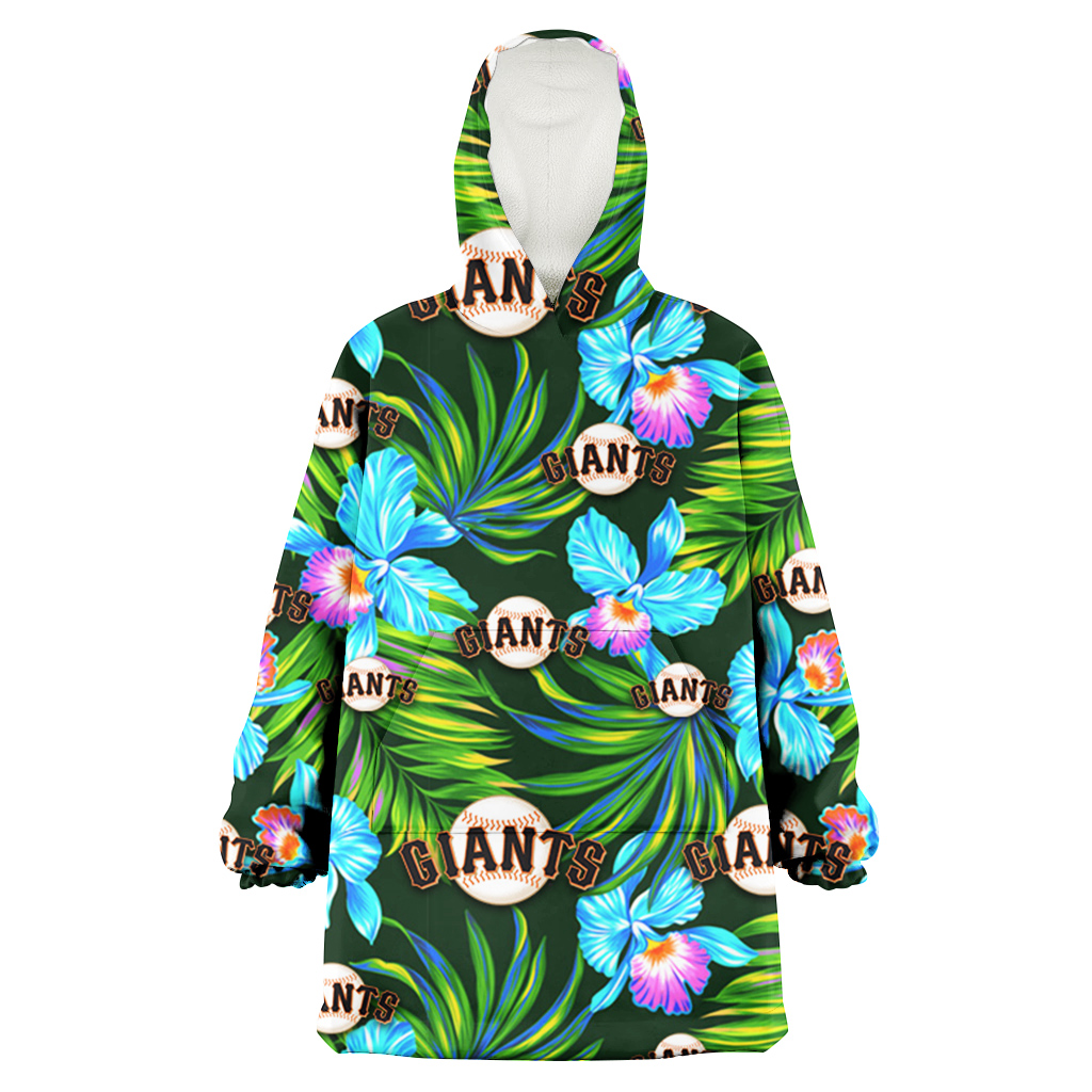 San Francisco Giants Electro Color Hibiscus Black Background 3D Printed Hoodie Blanket Snug Hoodie