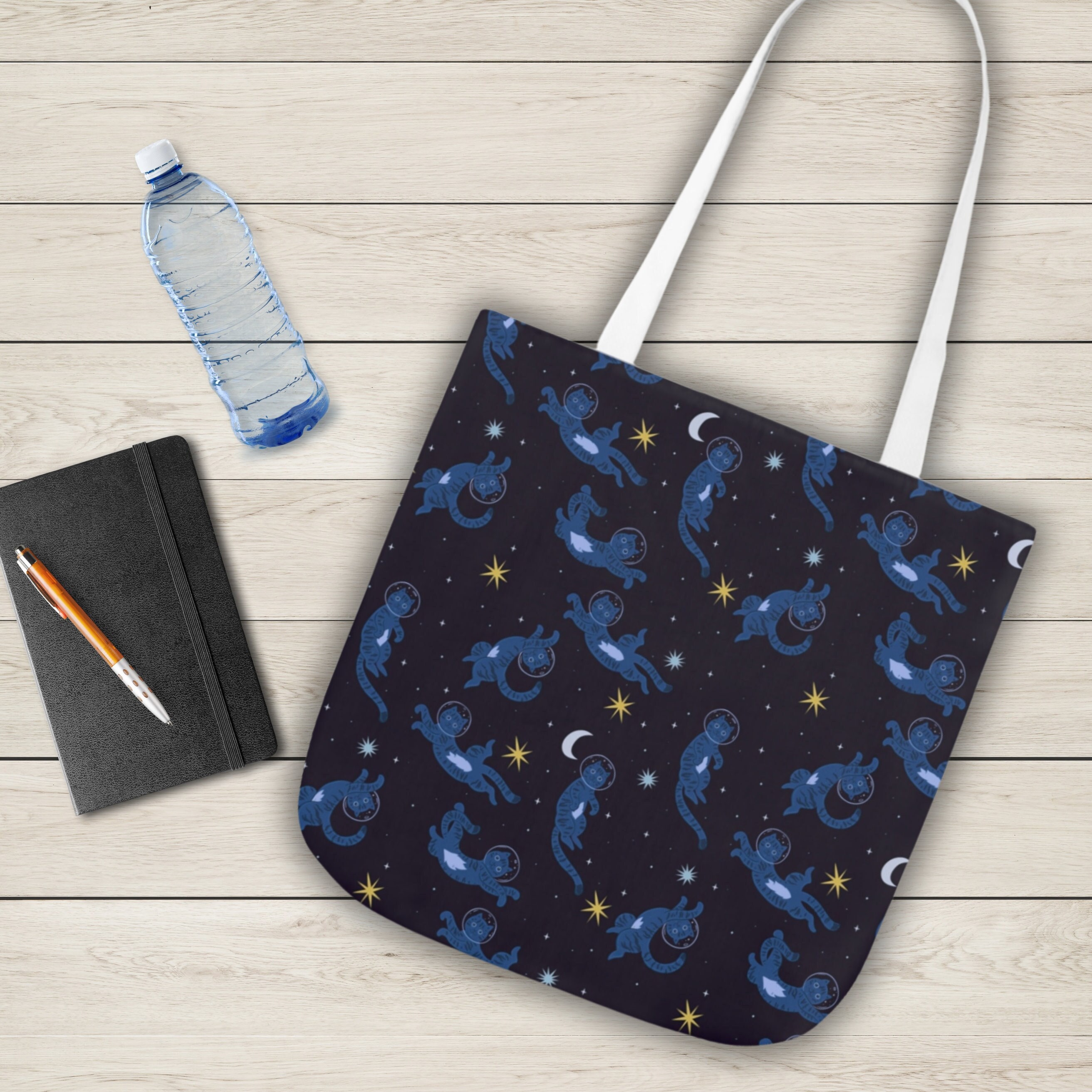 Cats in Space Tote Bag Cat Space Bag School Tote Space Cats Gift for Her Cute Bag Star Galaxy Tote Grocery Bag Work Tote Dark Striped Cat