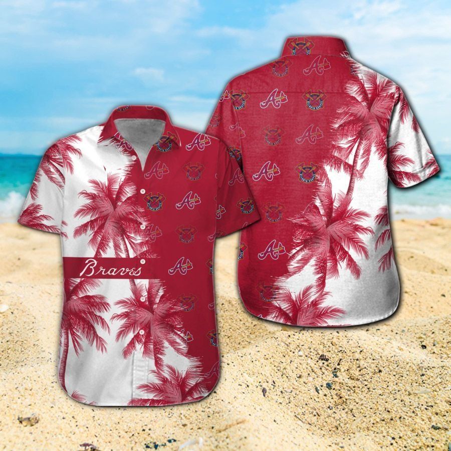 Atlanta Braves Tropical Hawaiian Short Sleeve Button Up Shirt