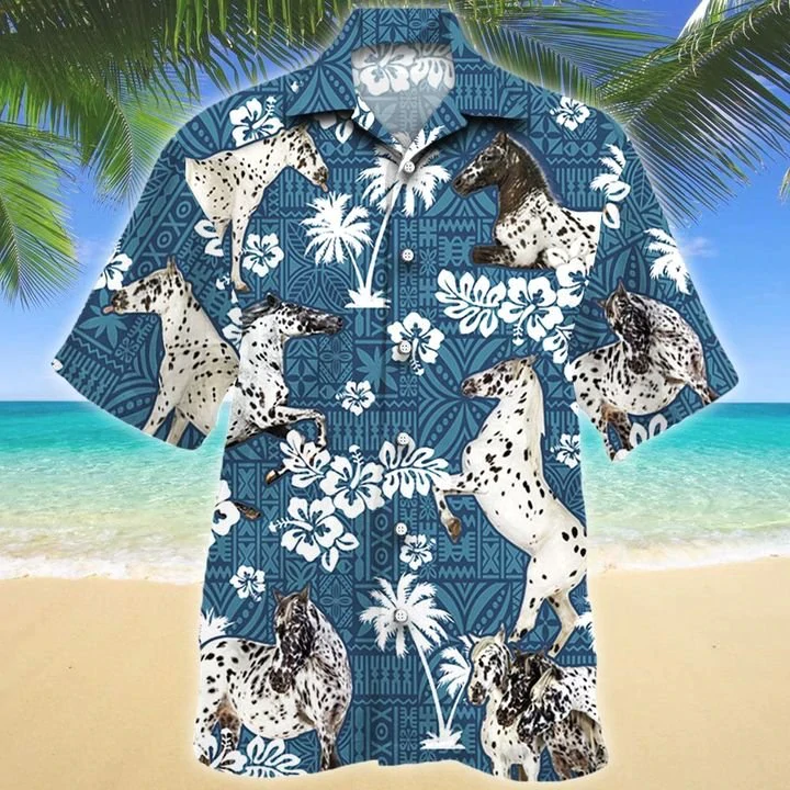 Appaloosa Horse Blue Tribal Pattern Hawaiian Shirt, Horse Hawaiian Shirts For Men, Women