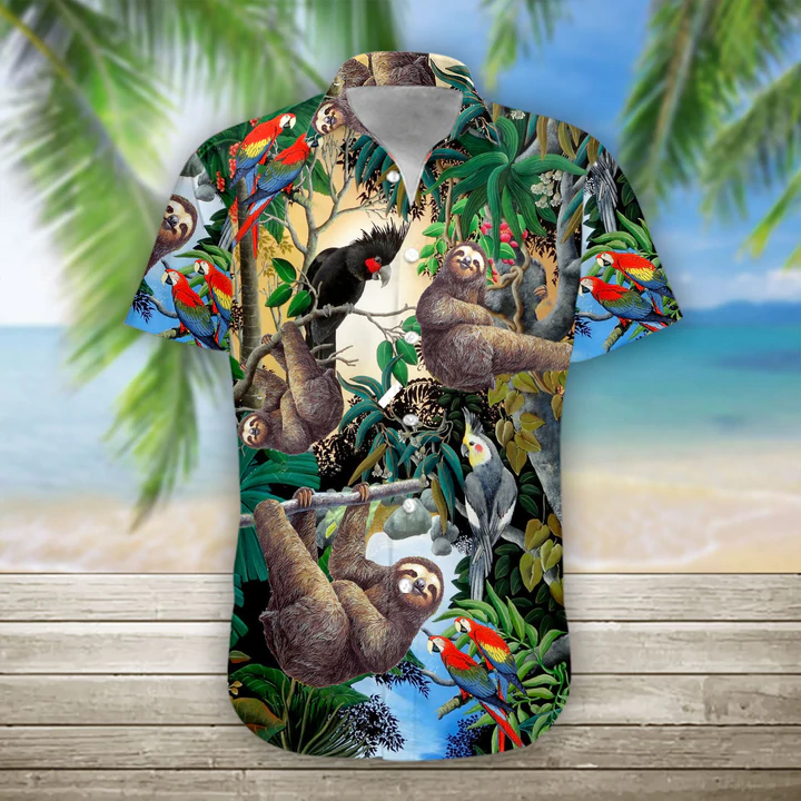 3D Sloth Hawaii Shirt, Summer Hawaiian Shirts Casual Short Sleeve Shirt Men