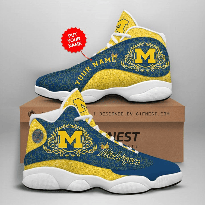 Michigan Wolverines Custom Name Blue Maize Air Jordan 13 Shoes JD13 V2949