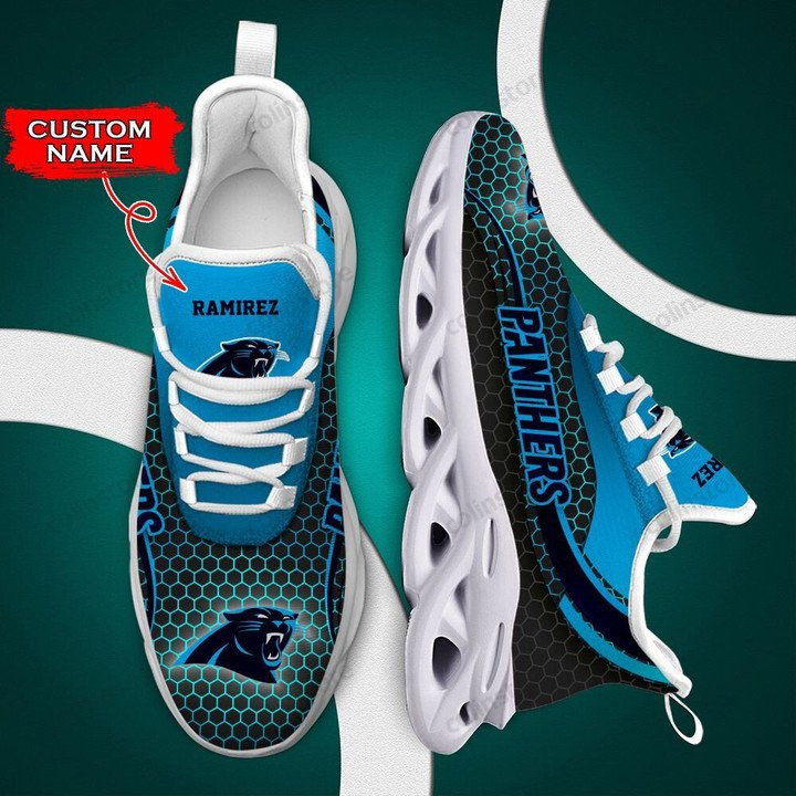 Carolina Panthers Blue Black Custom Name 3D Max Soul Sneaker Shoes MS5756