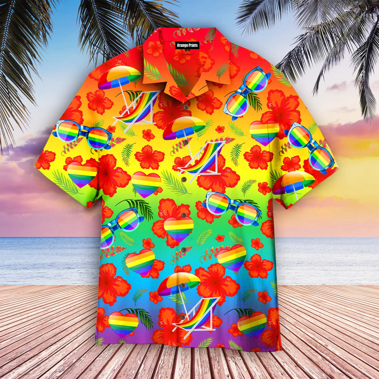 Pride Month Hibicus With Lgbt Flag Hawaiian Shirt, Lgbt Shirt, Lesbian Shirt, Gay Shirt