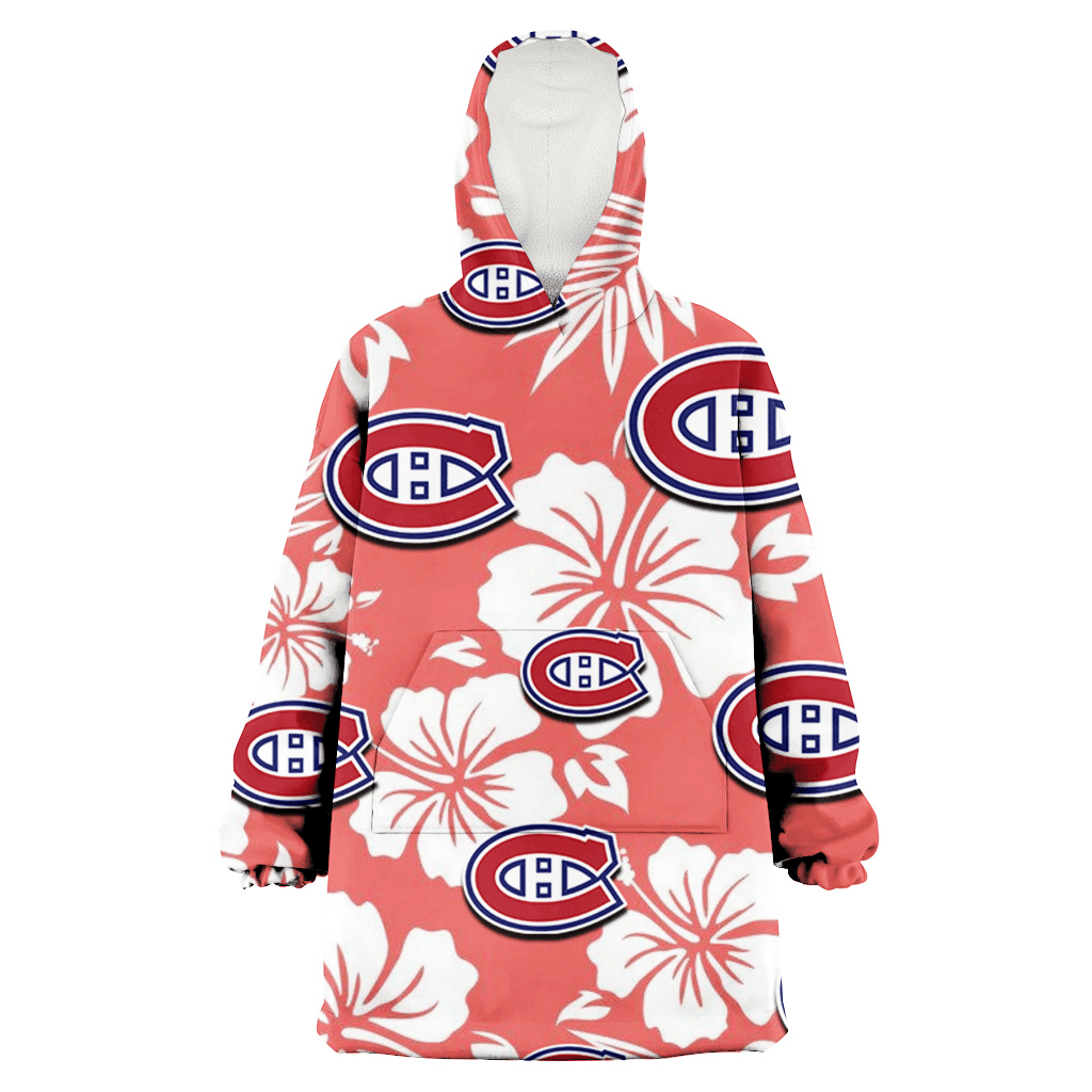 Montreal Canadiens White Hibiscus Salmon Background 3D Printed Hoodie Blanket Snug Hoodie