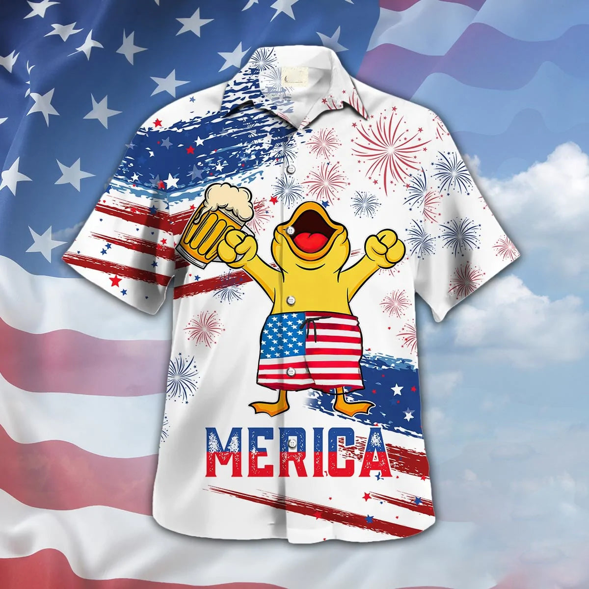 Duck Drink Beer Hawaiian Shirt Cute Duck Merica Hawaiian Shirt Men Women