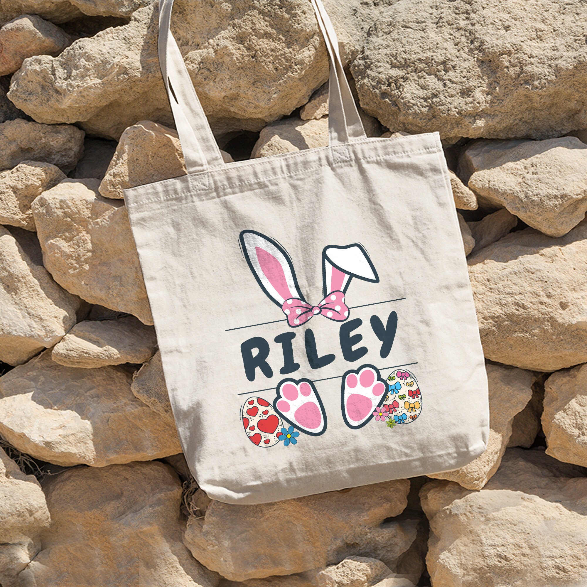 Personalized Easter Tote Bag, Kids Easter Egg Hunt Bag, Personalized Easter Basket Tote Bag, Boys Girls Easter Eggs Hunting Bag, Easter Bag