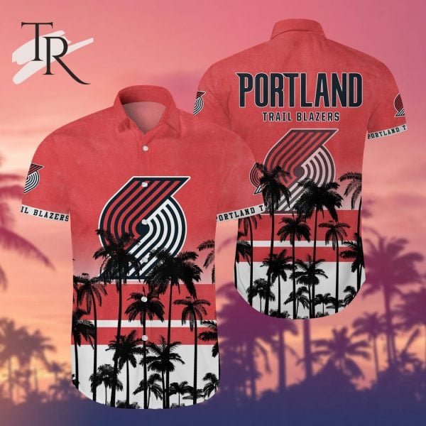 Nba Portland Trail Blazers Tropical Palm Trees Pattern Team Logo 3D Hawaiian Shirt