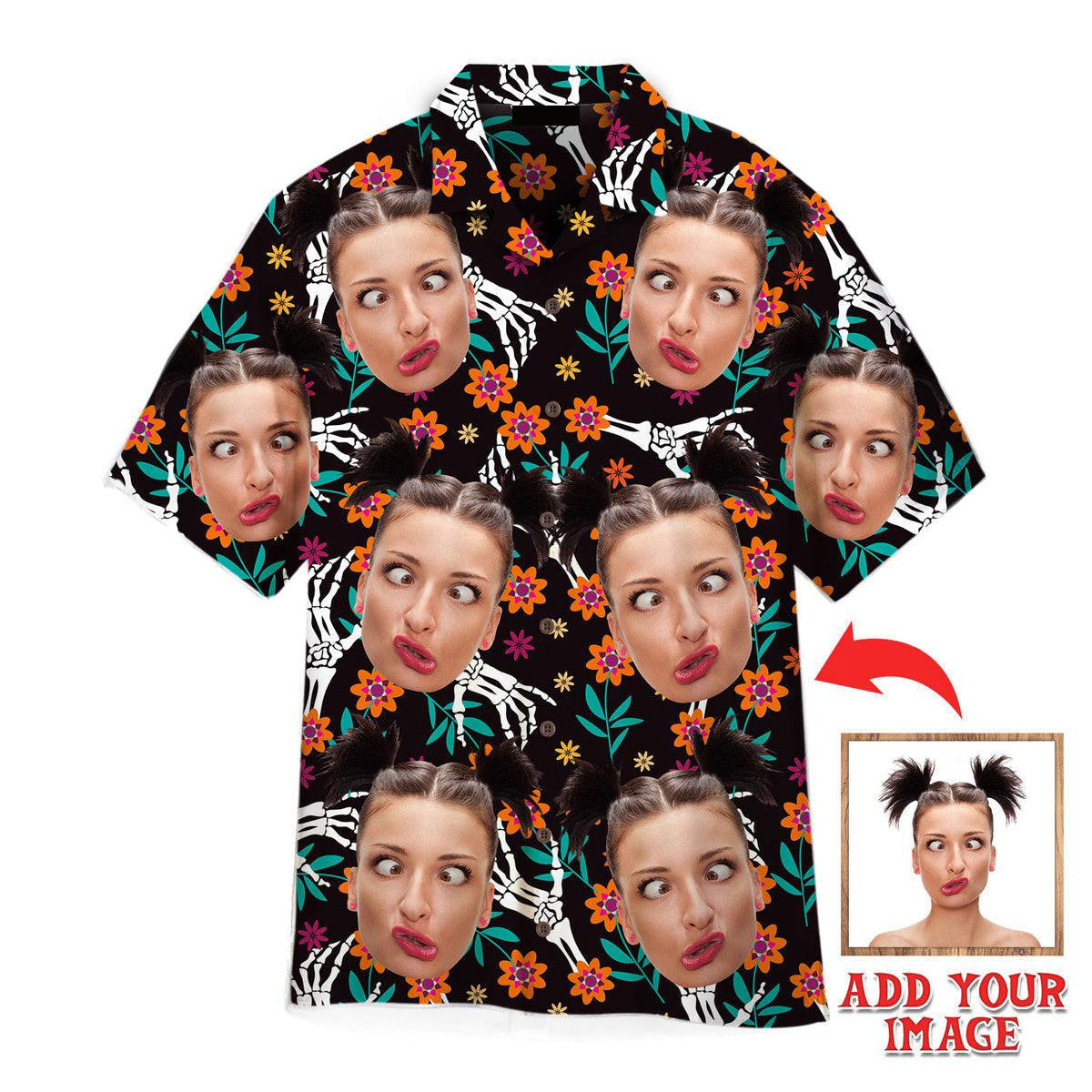 Funny Custom Face Your Photo On Mexican Flower Style Custom Hawaiian Shirt, Personalized Hawaiian Shirts, Custom Photo Hawaiian Shirt