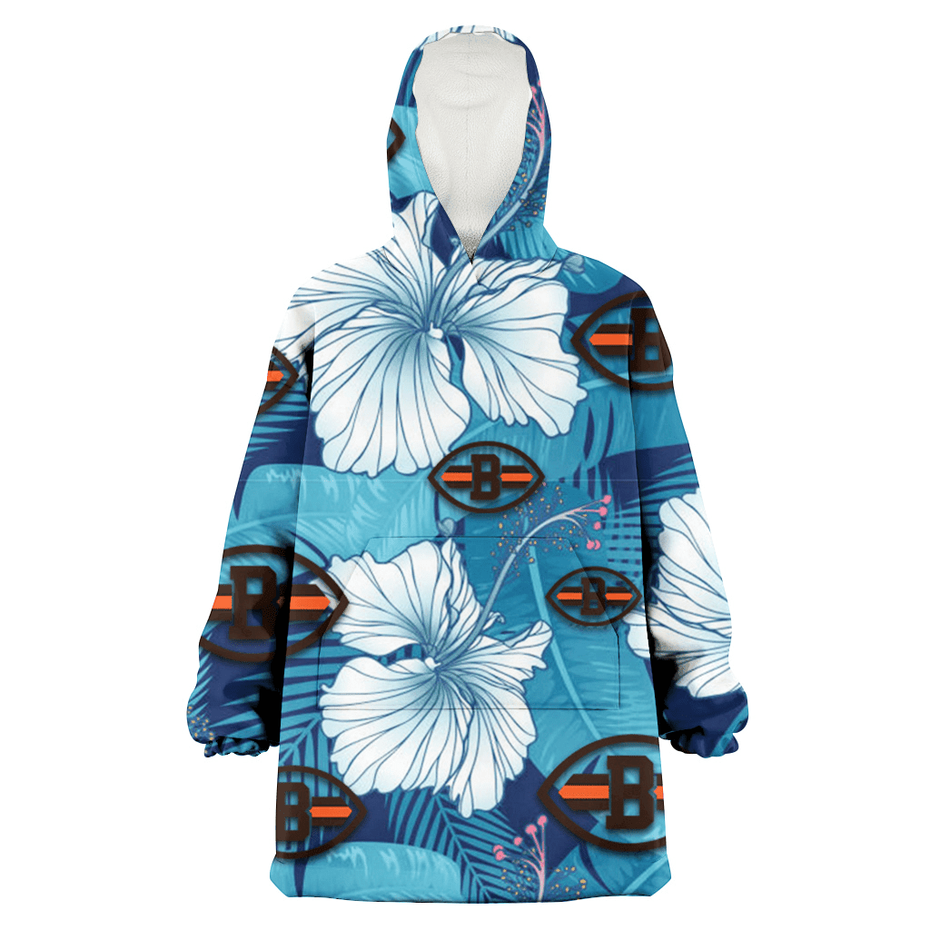 Cleveland Browns White Hibiscus Turquoise Banana Leaf Navy Background 3D Printed Hoodie Blanket Snug Hoodie