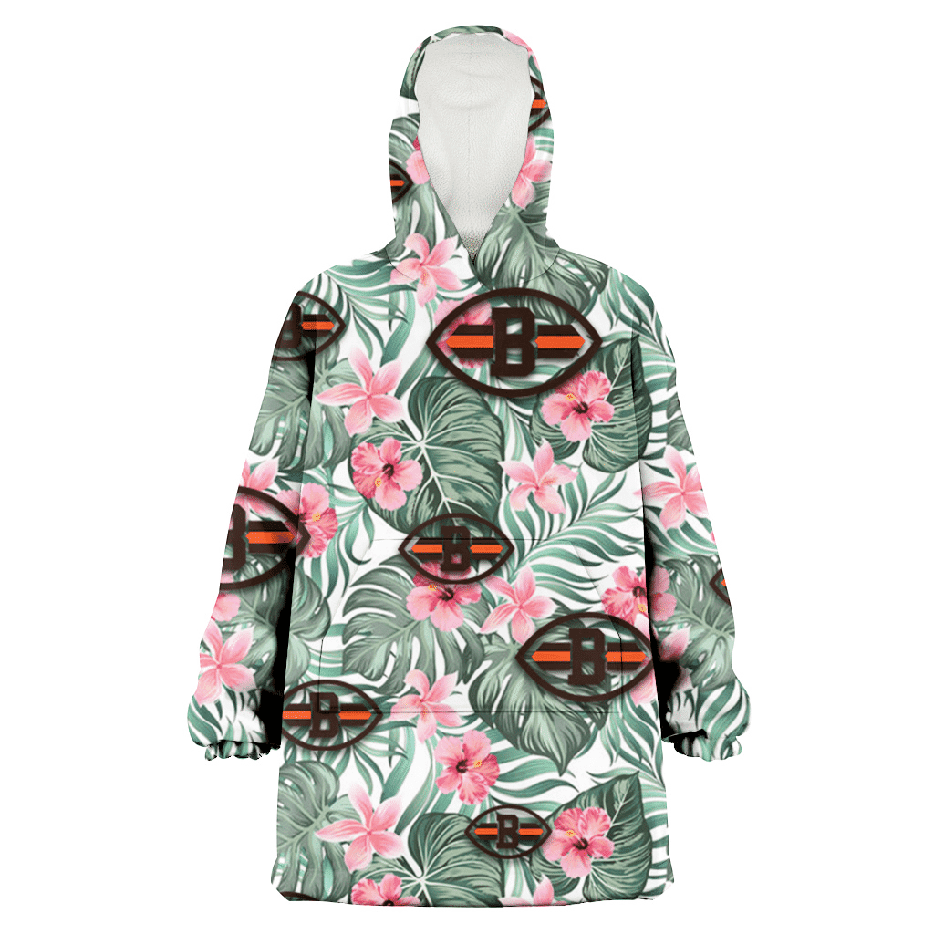 Cleveland Browns Pink Hibiscus Porcelain Flower Tropical Leaf White Background 3D Printed Hoodie Blanket Snug Hoodie