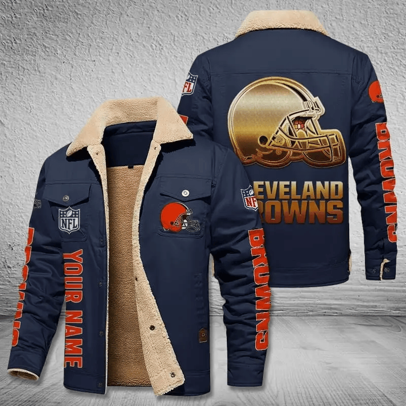 Cleveland Browns NFL Team Personalized Name Lap Blue Ver Stand Collar Jacket