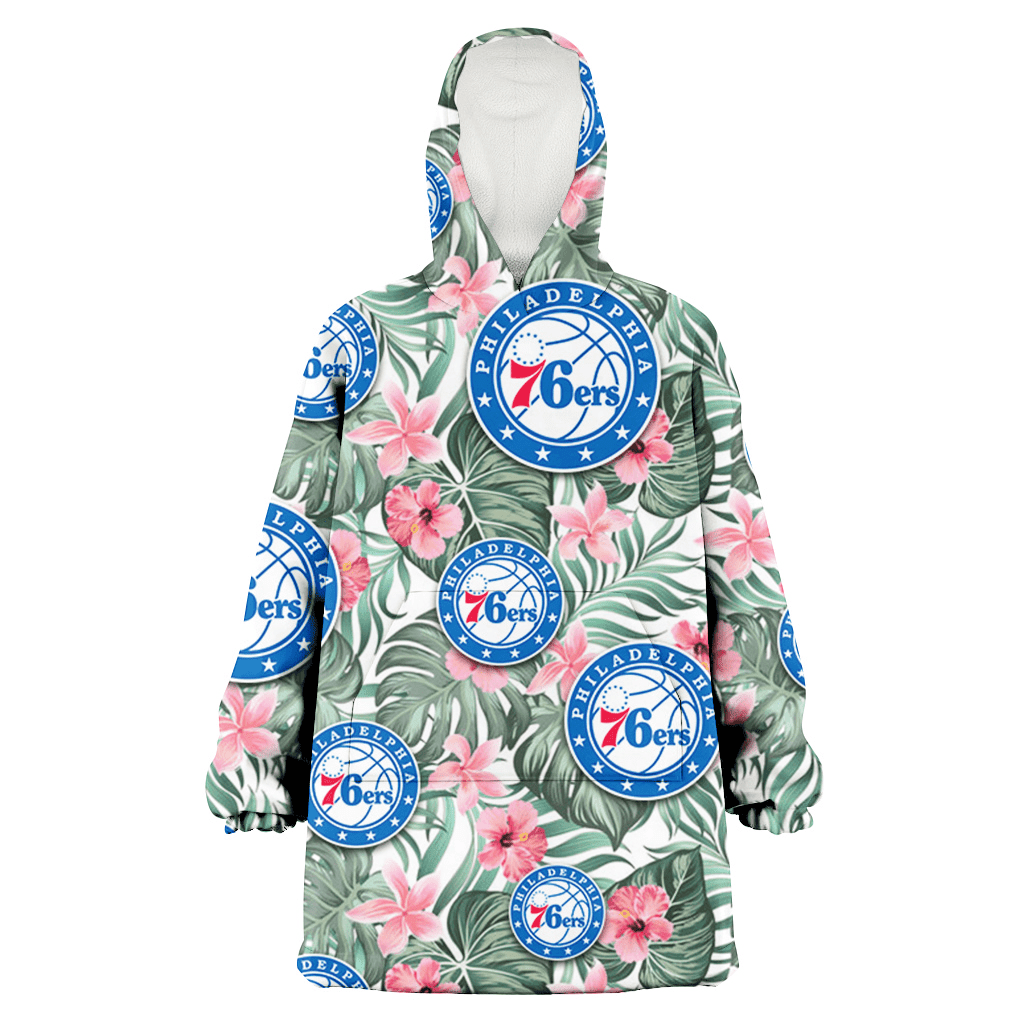 Philadelphia 76ers Pink Hibiscus Porcelain Flower Tropical Leaf White Background 3D Printed Hoodie Blanket Snug Hoodie